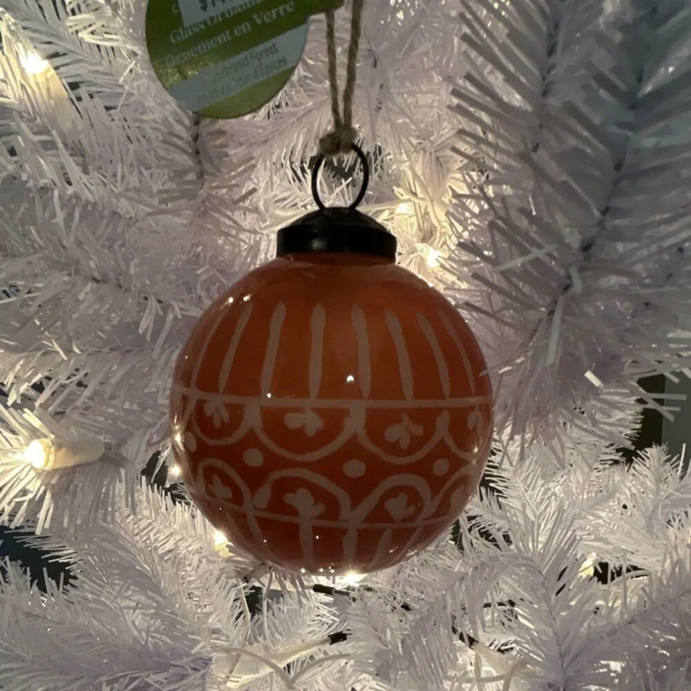 Gingerbread Forest Glass Round Ornament Brown White Christmas Holiday